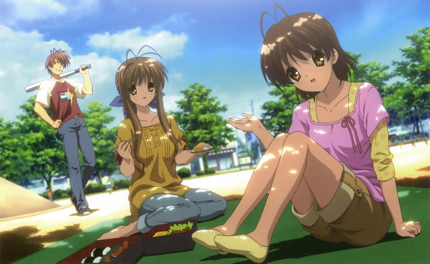 furukawa nagisa, furukawa sanae, and furukawa akio (clannad) drawn by kadowaki_miku