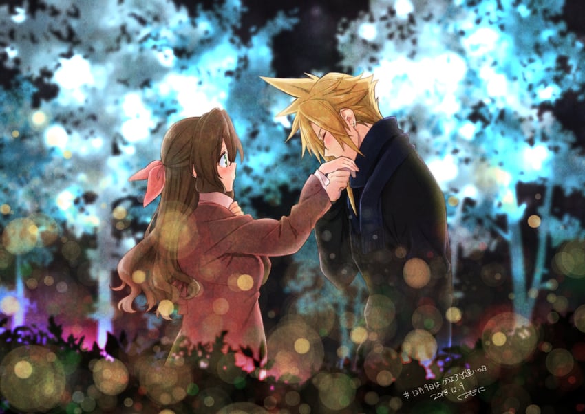 cloud strife and aerith gainsborough (final fantasy and 1 more) drawn by krudears