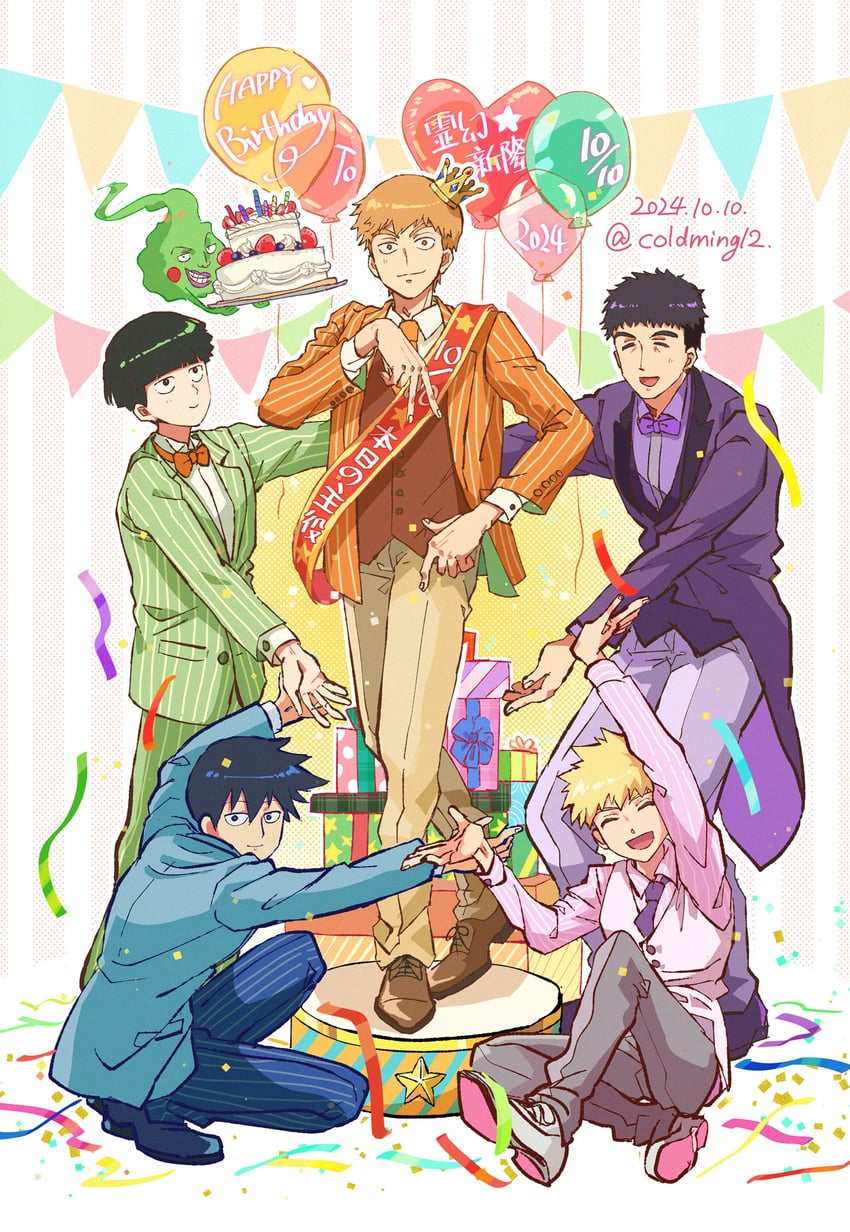 kageyama shigeo, reigen arataka, ekubo, kageyama ritsu, hanazawa teruki, and 1 more (mob psycho 100) drawn by coldming12