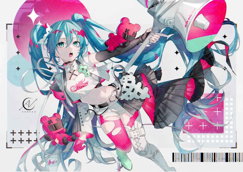 hatsune miku and racing miku (vocaloid and 1 more) drawn by aono_99
