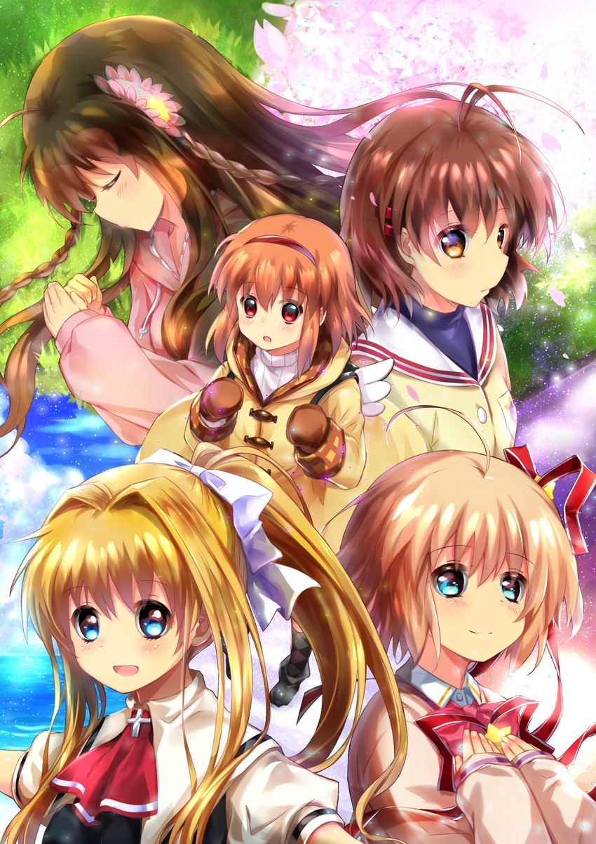 kamio misuzu, furukawa nagisa, kamikita komari, tsukimiya ayu, and kanbe kotori (little busters! and 5 more) drawn by lliissaawwuu2