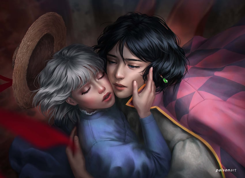 howl pendragon and sophie hatter (howl no ugoku shiro) drawn by palson