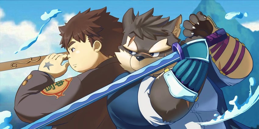 moritaka and protagonist 5 (tokyo afterschool summoners) drawn by chaihuliang
