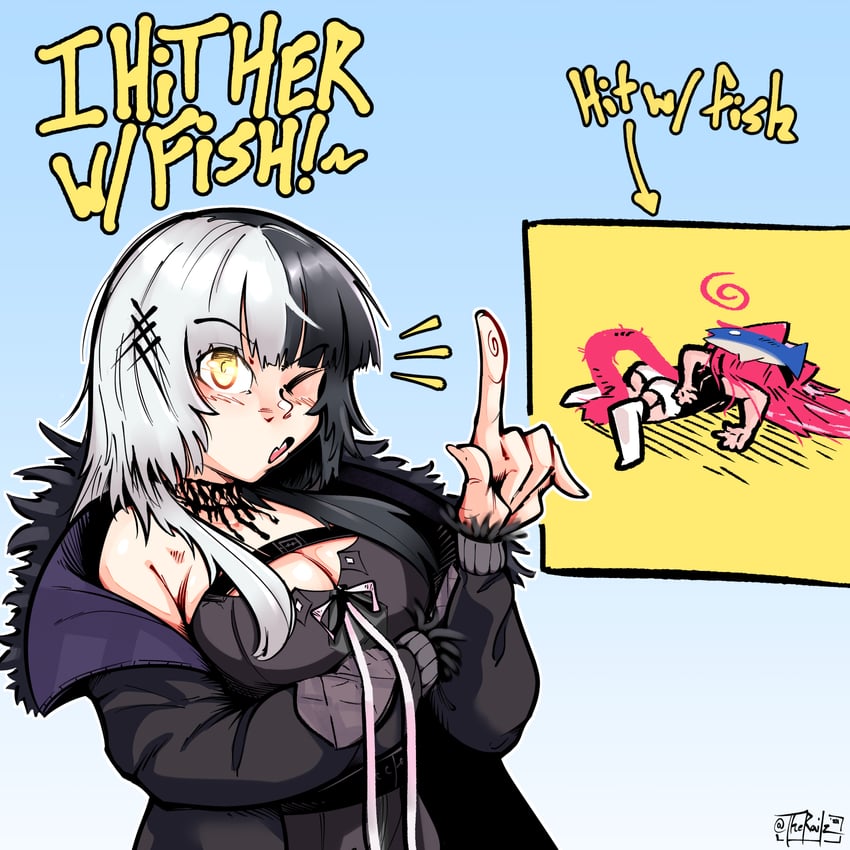 shiori novella and raora panthera (hololive and 1 more) drawn by therailz