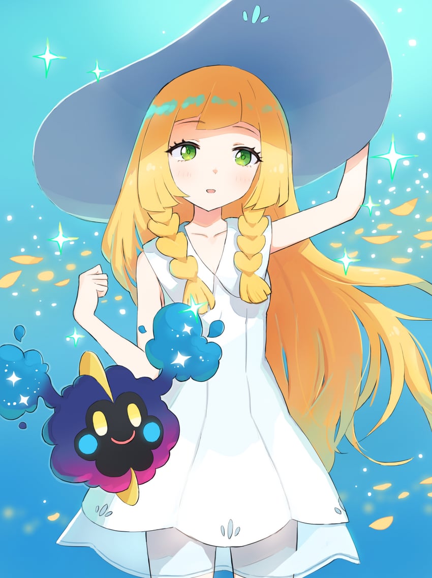 lillie and cosmog (pokemon and 1 more) drawn by roozin