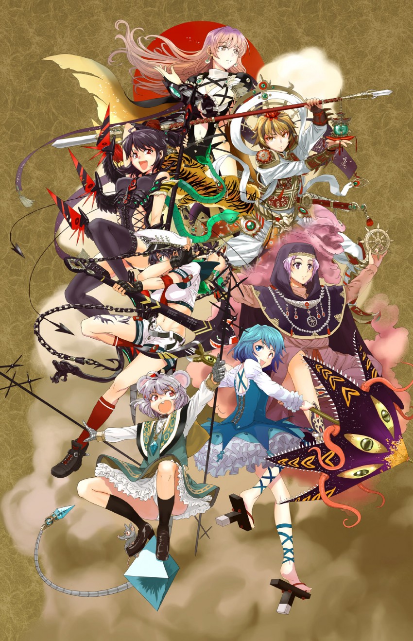 tatara kogasa, nazrin, hijiri byakuren, houjuu nue, toramaru shou, and 3 more (touhou and 1 more) drawn by tsurui