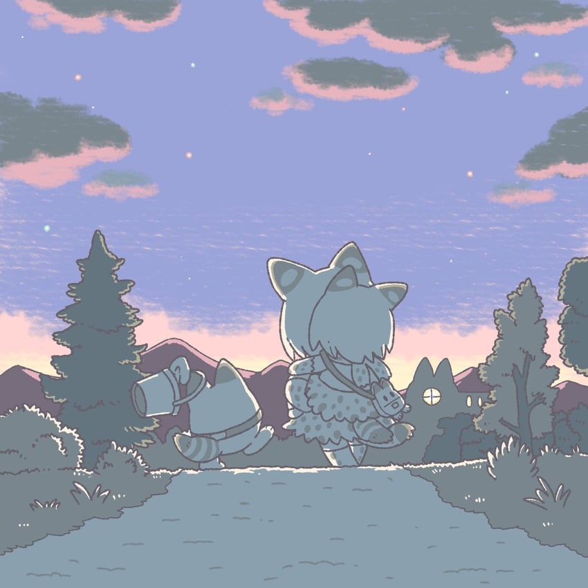 serval, lucky beast, and white serval (kemono friends and 1 more) drawn by kuro_shiro_(kuro96siro46)