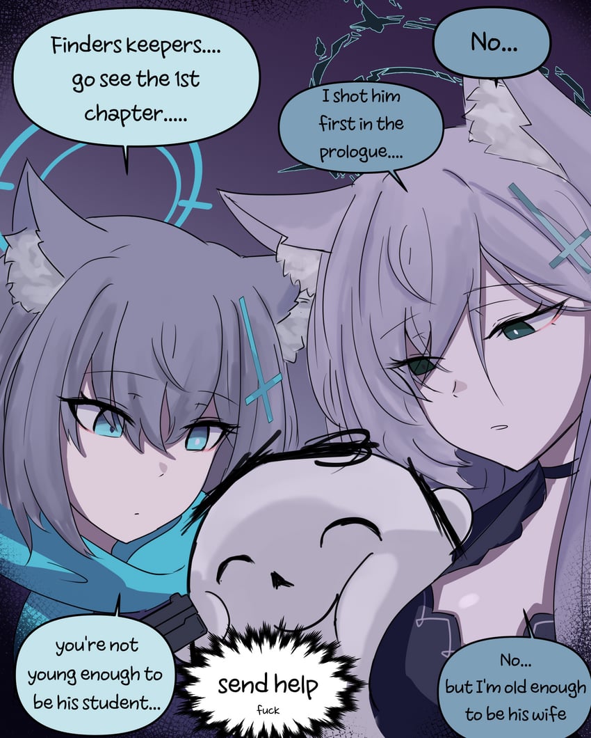 sensei, doodle sensei, shiroko, and shiroko terror (blue archive) drawn by skyrain315