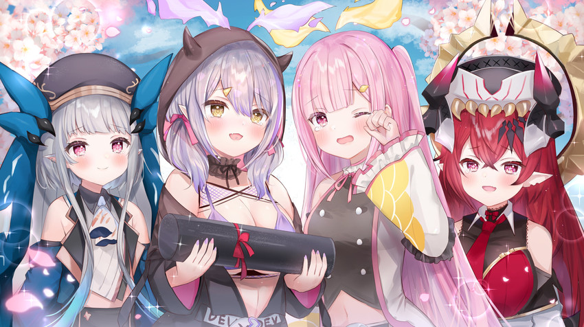 amano oto, akuno rock, mizuno levi, and akai satan (.d.i.v.a.) drawn by manao_misuzu_(artist)