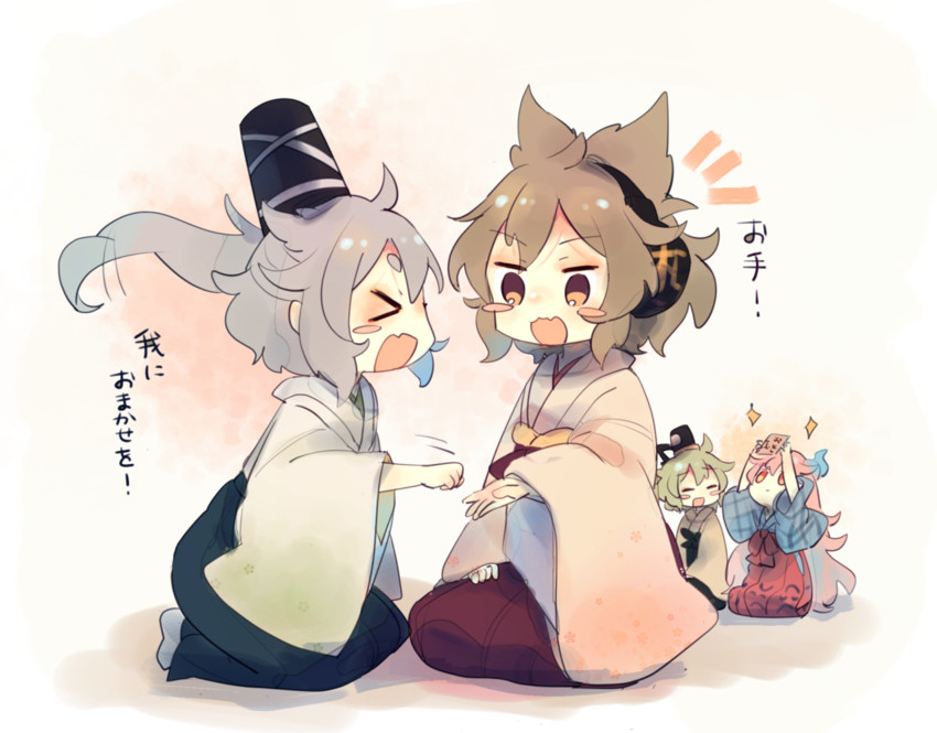 toyosatomimi no miko, mononobe no futo, hata no kokoro, and soga no tojiko (touhou) drawn by ashiyu_(ashu-ashu)