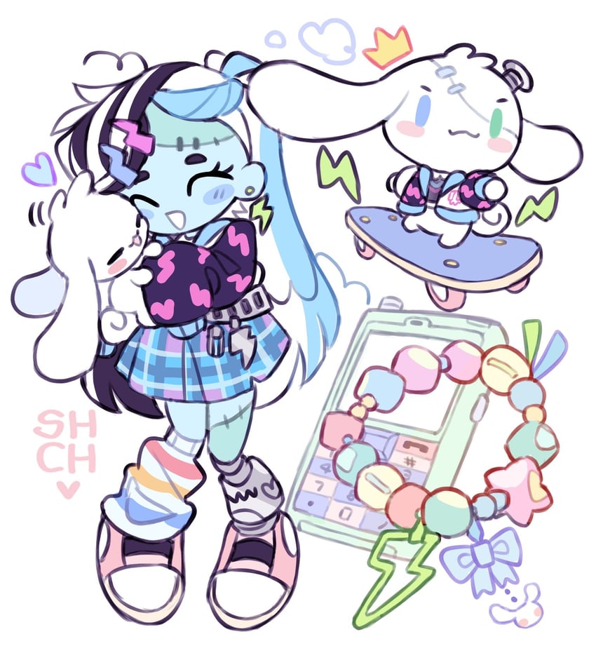 cinnamoroll and frankie stein (sanrio and 2 more) drawn by sharpycharot