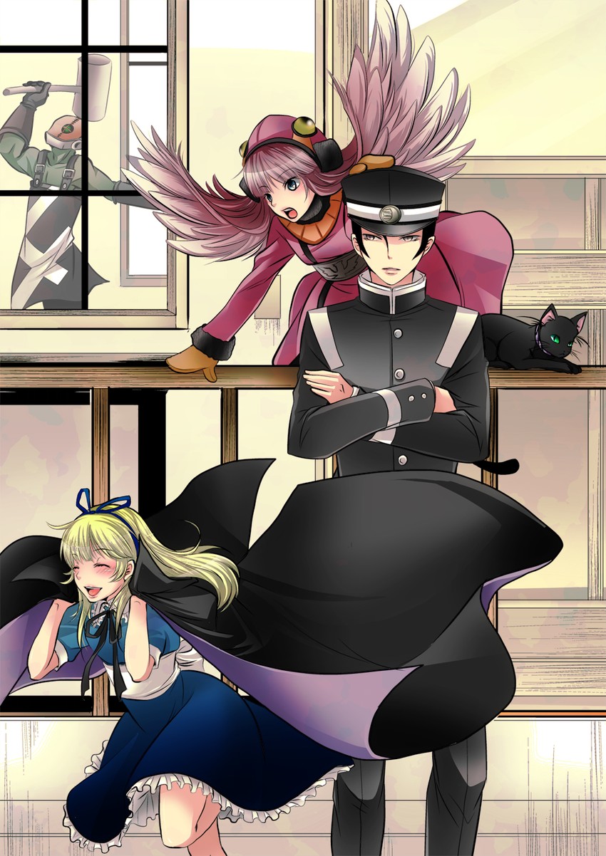kuzunoha raidou, alice, gouto, muu shuwuu, and ippon-datara (shin megami tensei and 3 more) drawn by ryoko_(game_x_over)