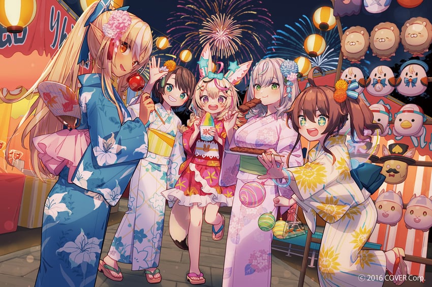 oozora subaru, shirogane noel, shiranui flare, natsuiro matsuri, takodachi, and 7 more (hololive and 1 more) drawn by uchako