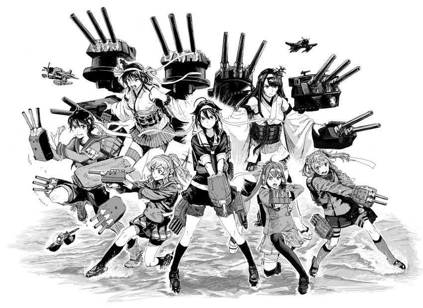 shigure, shigure kai ni, yamashiro, fusou, mogami, and 6 more (kantai collection) drawn by gufu_(guffuumu), hiro_(chumo), and yamada_rei_(rou)