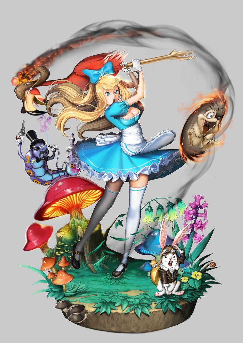 alice, white rabbit, and caterpillar (alice's adventures in wonderland) drawn by silvester