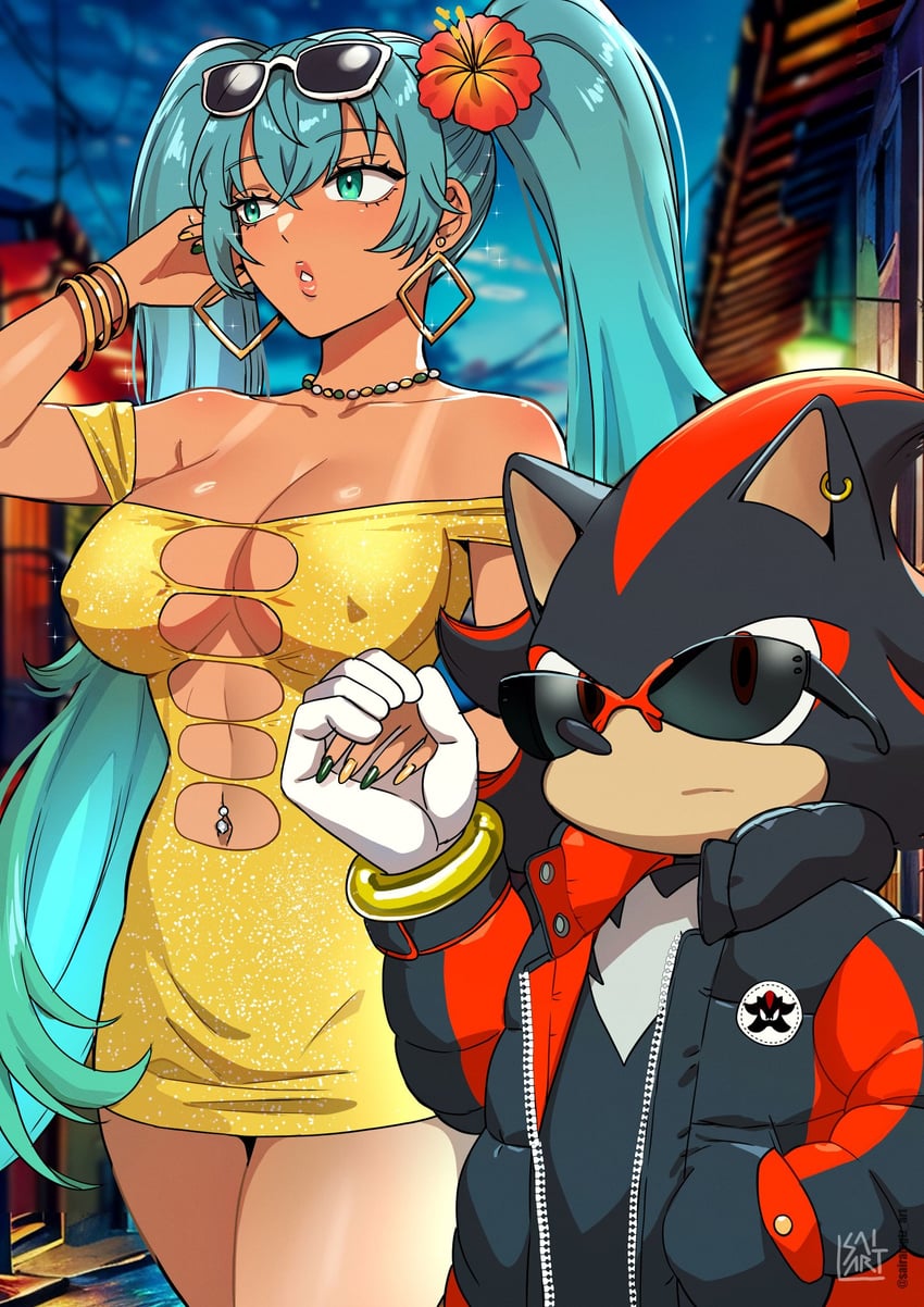 hatsune miku, shadow the hedgehog, and brazilian miku (vocaloid and 1 more) drawn by sairam_gutierrez