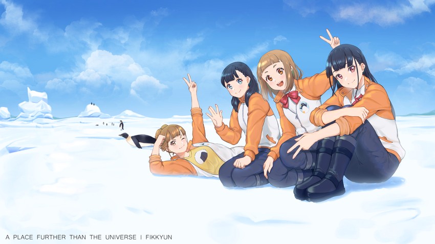 miyake hinata, kobuchizawa shirase, tamaki mari, and shiraishi yuzuki (sora yori mo tooi basho) drawn by fikkyun
