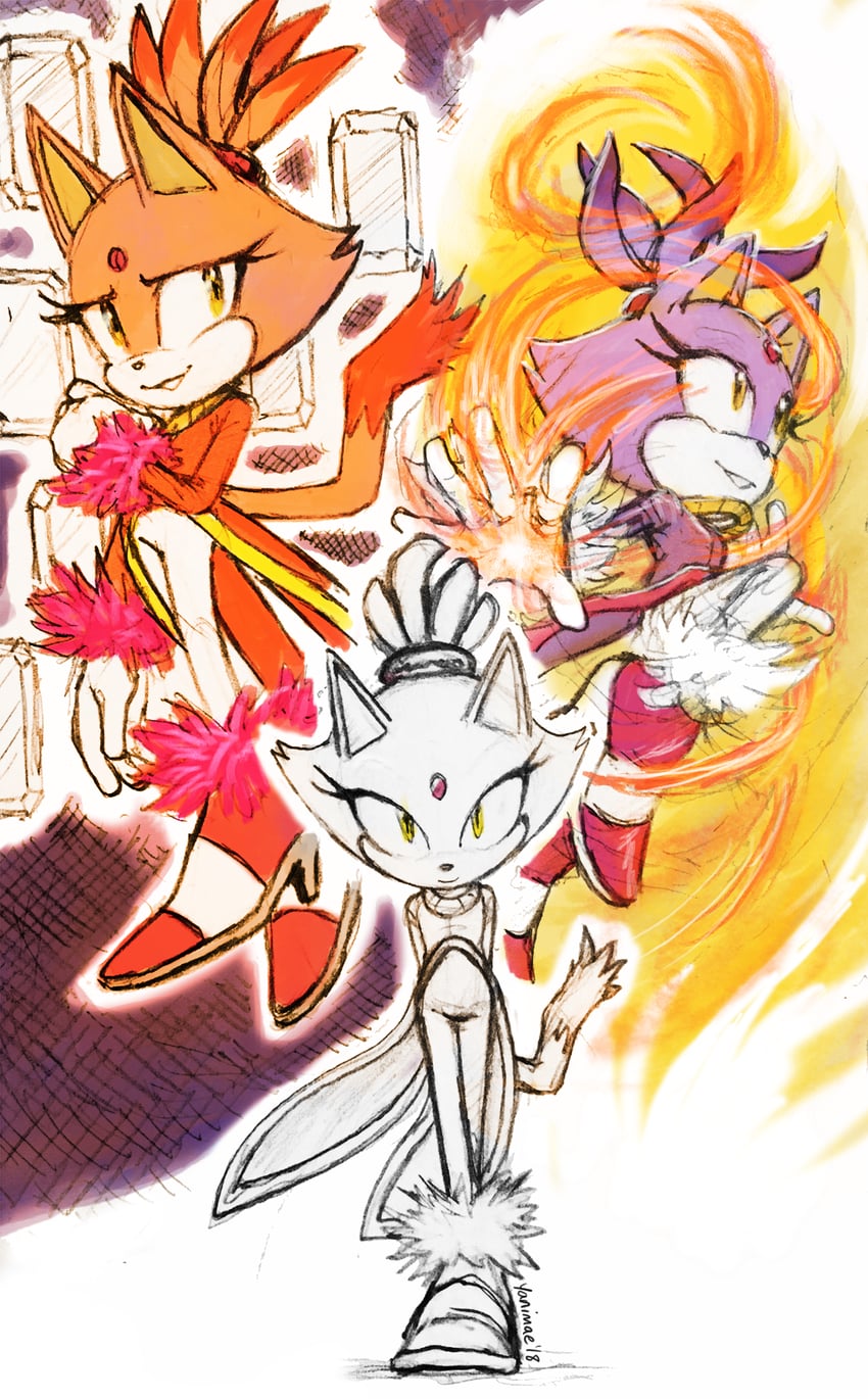 blaze the cat and burning blaze (sonic and 1 more) drawn by yanimae