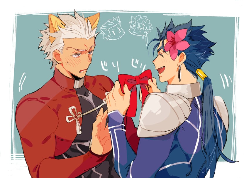 cu chulainn and archer (fate and 1 more) drawn by tatsuta_age