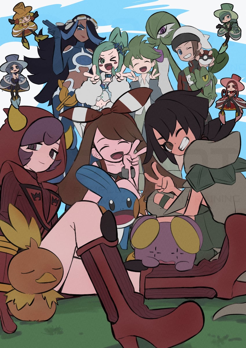 gardevoir, may, brendan, torchic, mudkip, and 11 more (pokemon and 1 more) drawn by ida_(idalol490)