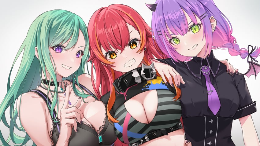 tokoyami towa, yakumo beni, and nekota tsuna (hololive and 1 more) drawn by ruo19