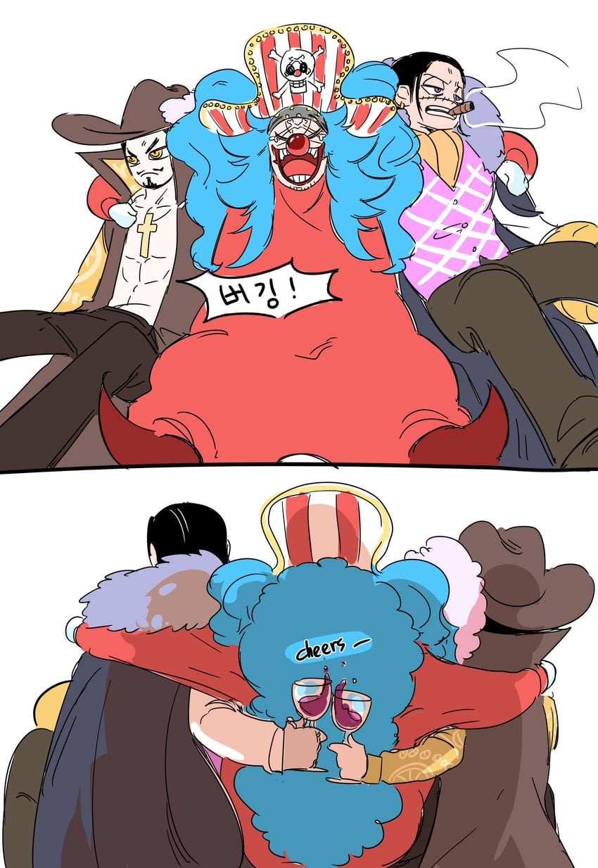 crocodile, buggy the clown, and dracule mihawk (one piece) drawn by mlgdhh