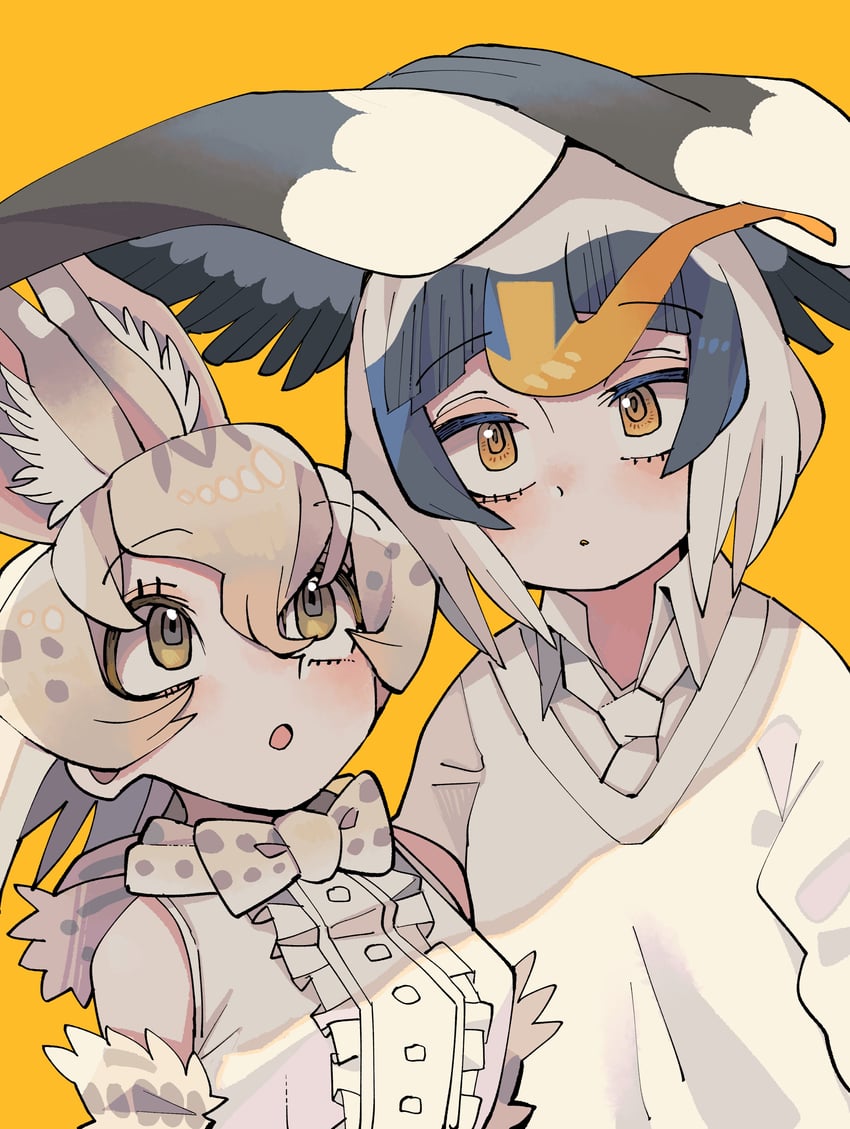 white serval and masked booby (kemono friends) drawn by kanmoku-san