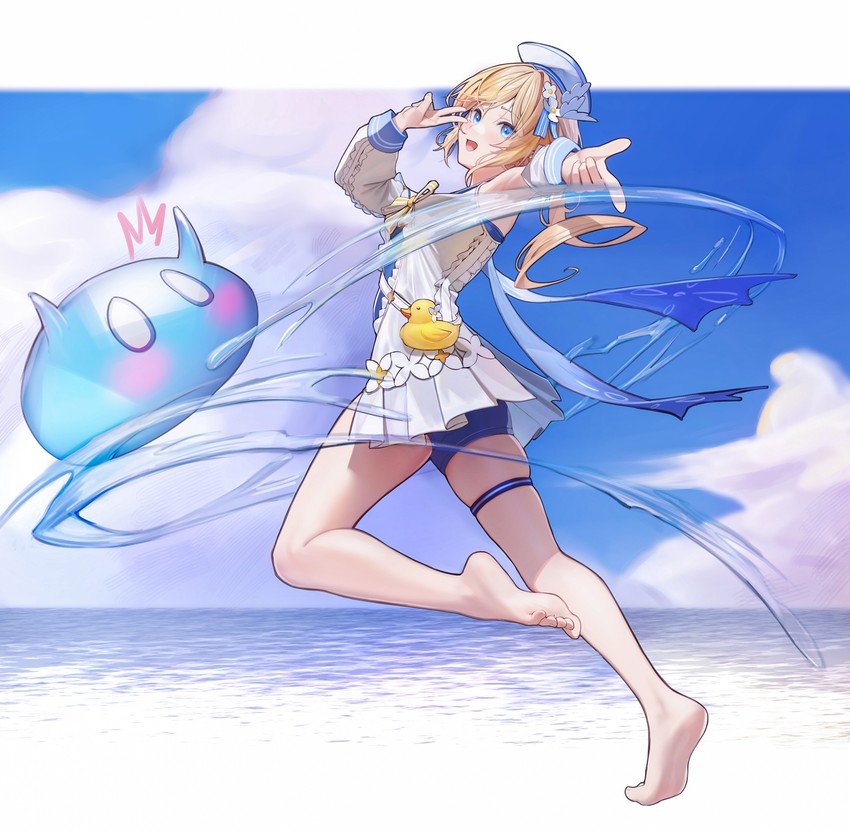 barbara, slime, and hydro slime (genshin impact) drawn by zhenli-mari