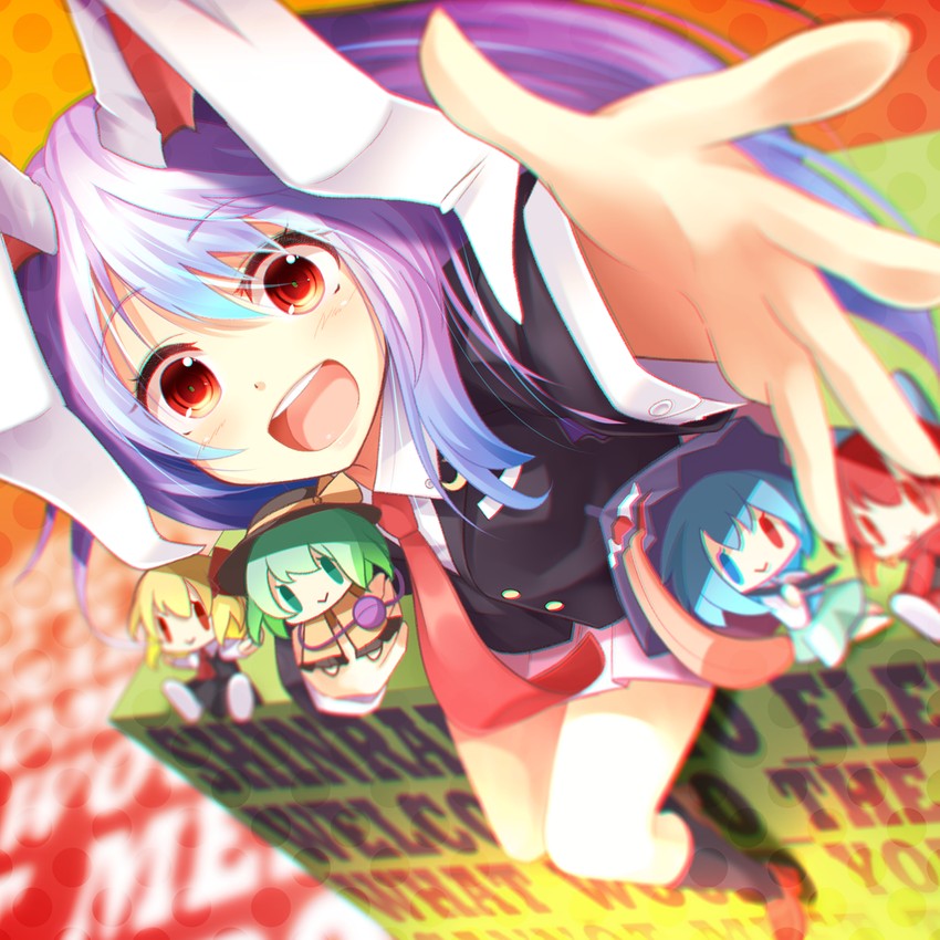 komeiji koishi, reisen udongein inaba, rumia, tatara kogasa, and sekibanki (touhou and 1 more) drawn by shiroino_(shirayuki_mutsuki)