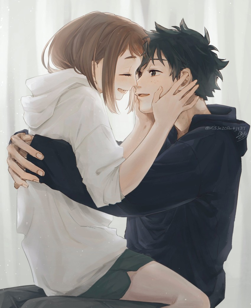midoriya izuku and uraraka ochaco (boku no hero academia) drawn by haruria_(hare_nochi_hana)