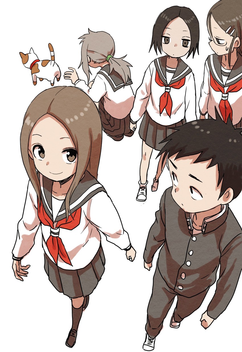 takagi-san, nishikata, hibino mina, tenkawa yukari, and tsukimoto sanae (karakai jouzu no takagi-san) drawn by yamamoto_souichirou
