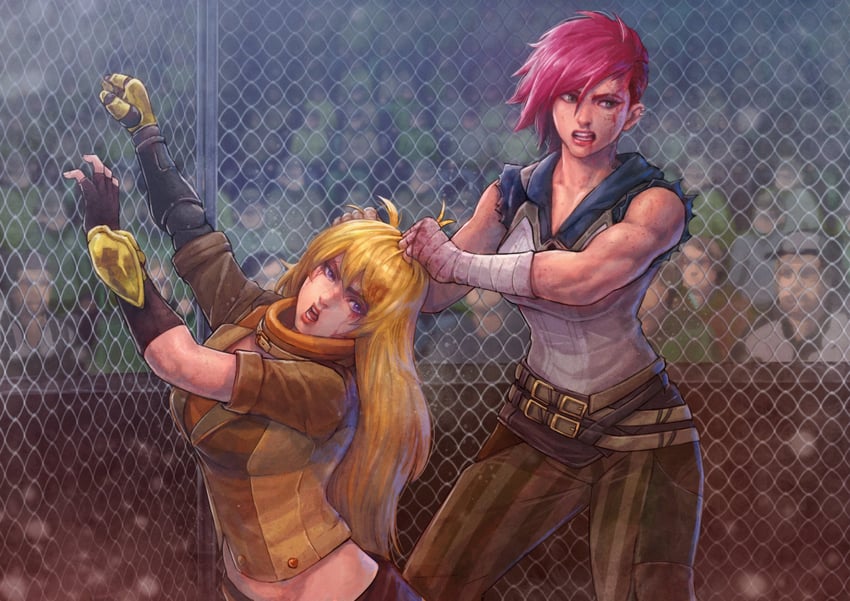 yang xiao long, vi, and arcane vi (league of legends and 2 more) drawn by cirenk