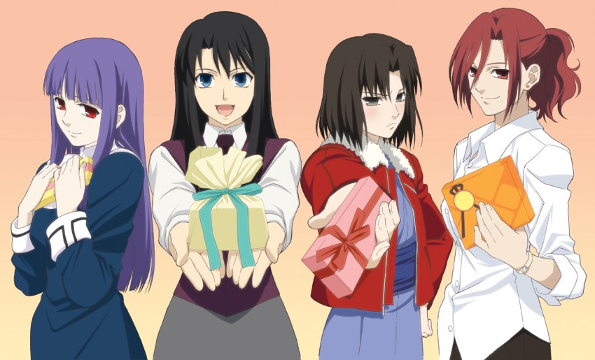 ryougi shiki, aozaki touko, asagami fujino, and kokutou azaka (kara no kyoukai and 1 more) drawn by matsushima_akira