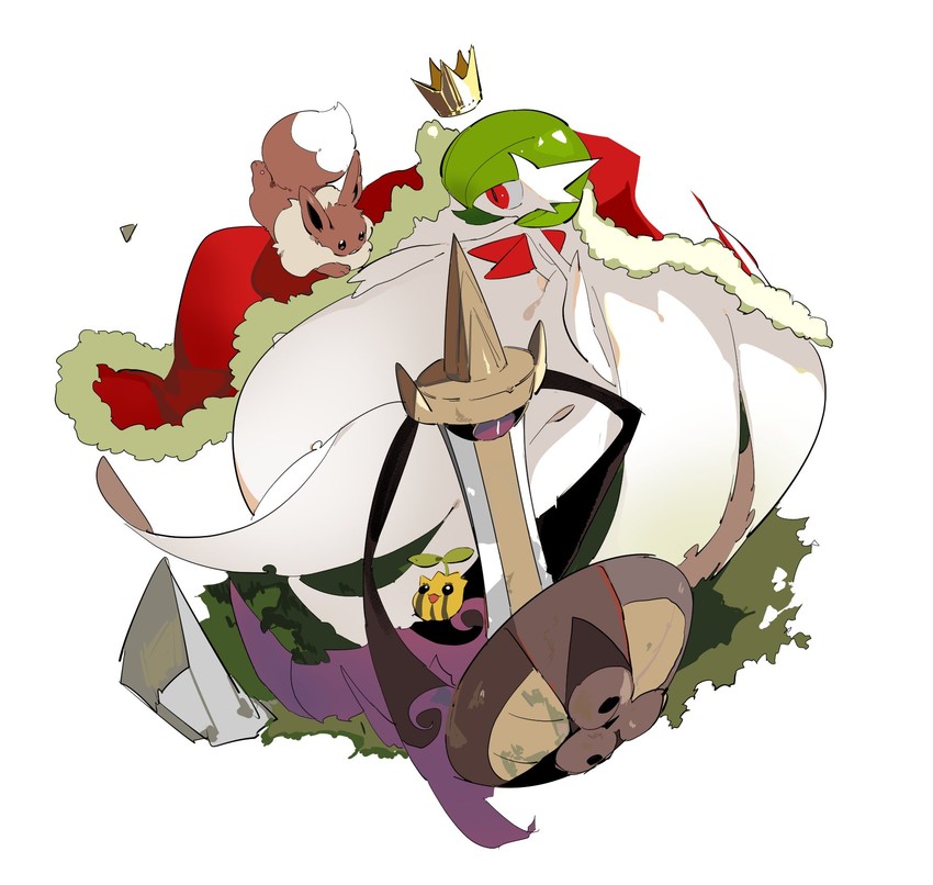 gardevoir, eevee, mega gardevoir, aegislash, and sunkern (pokemon) drawn by apios