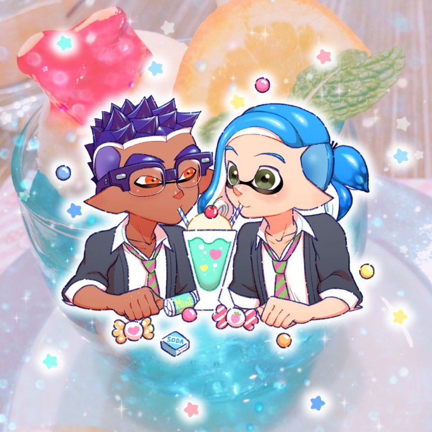 inkling player character, inkling boy, senpai, and kouhai (splatoon) drawn by souzaipan