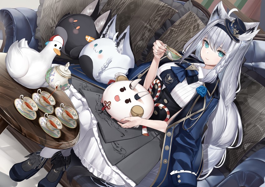 shirakami fubuki, subaru duck, poyoyo, fubuchun, and miochun (hololive) drawn by lumium