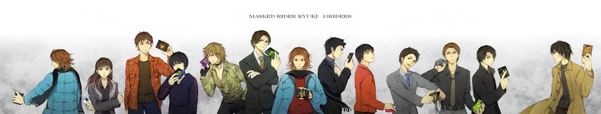 kido shinji, asakura takeshi, sano mitsuru, akiyama ren, toujou satoru, and 8 more (kamen rider and 1 more) drawn by azkn