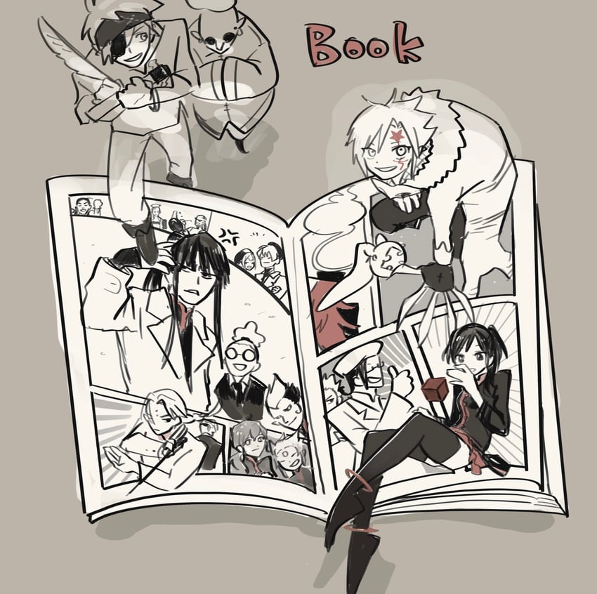 lenalee lee, allen walker, kanda yuu, lavi, timcanpy, and 12 more (d.gray-man) drawn by iwanuga_hana