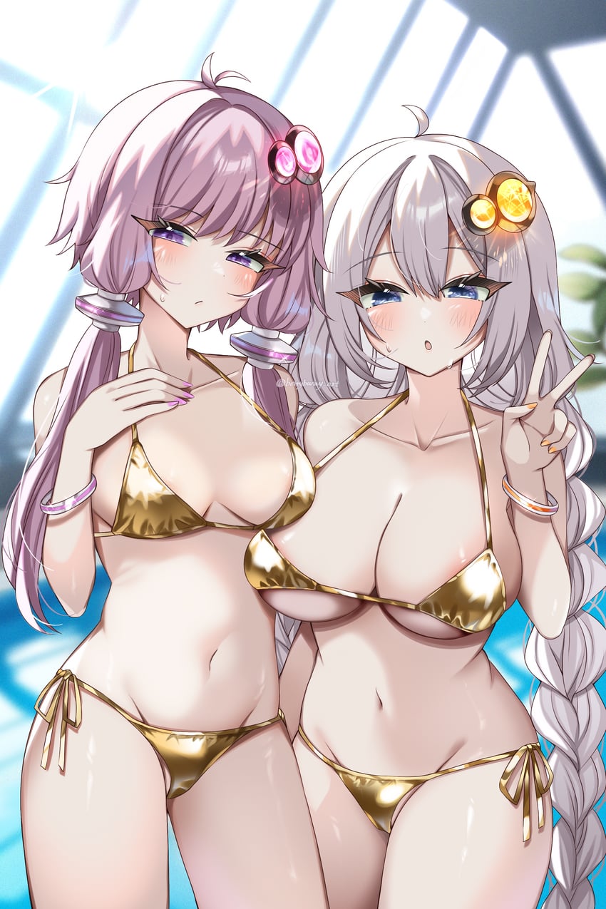 yuzuki yukari and kizuna akari (vocaloid and 1 more) drawn by kyusai_kuma