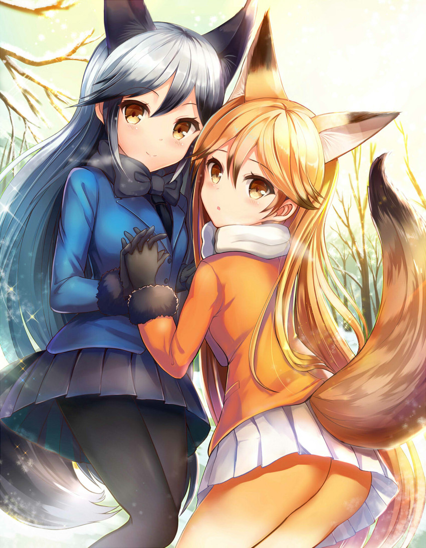 silver fox and ezo red fox (kemono friends) drawn by sakura_ani