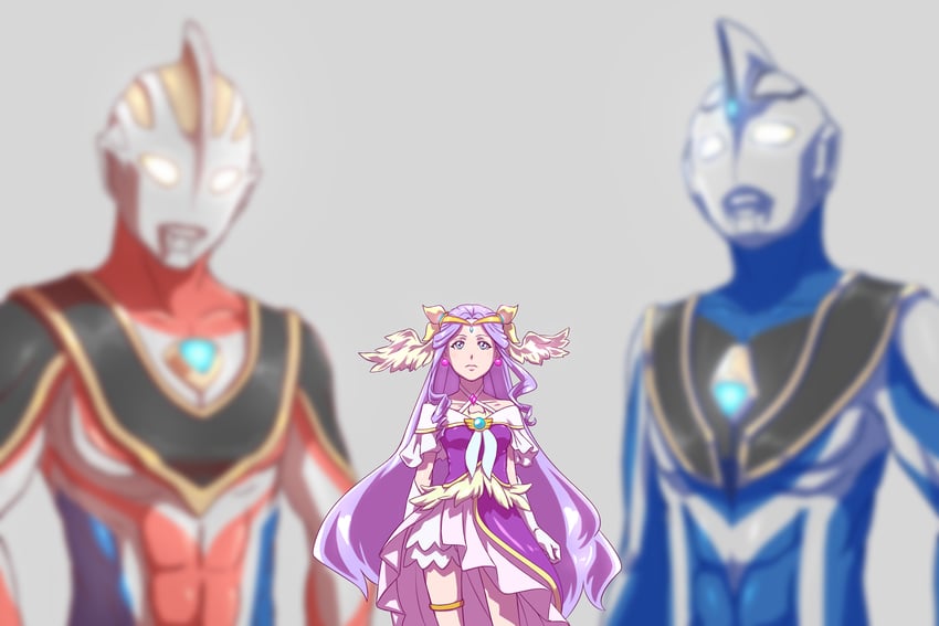 fuurin asumi, cure earth, ultraman gaia, and ultraman agul (precure and 3 more) drawn by zephyranthes54