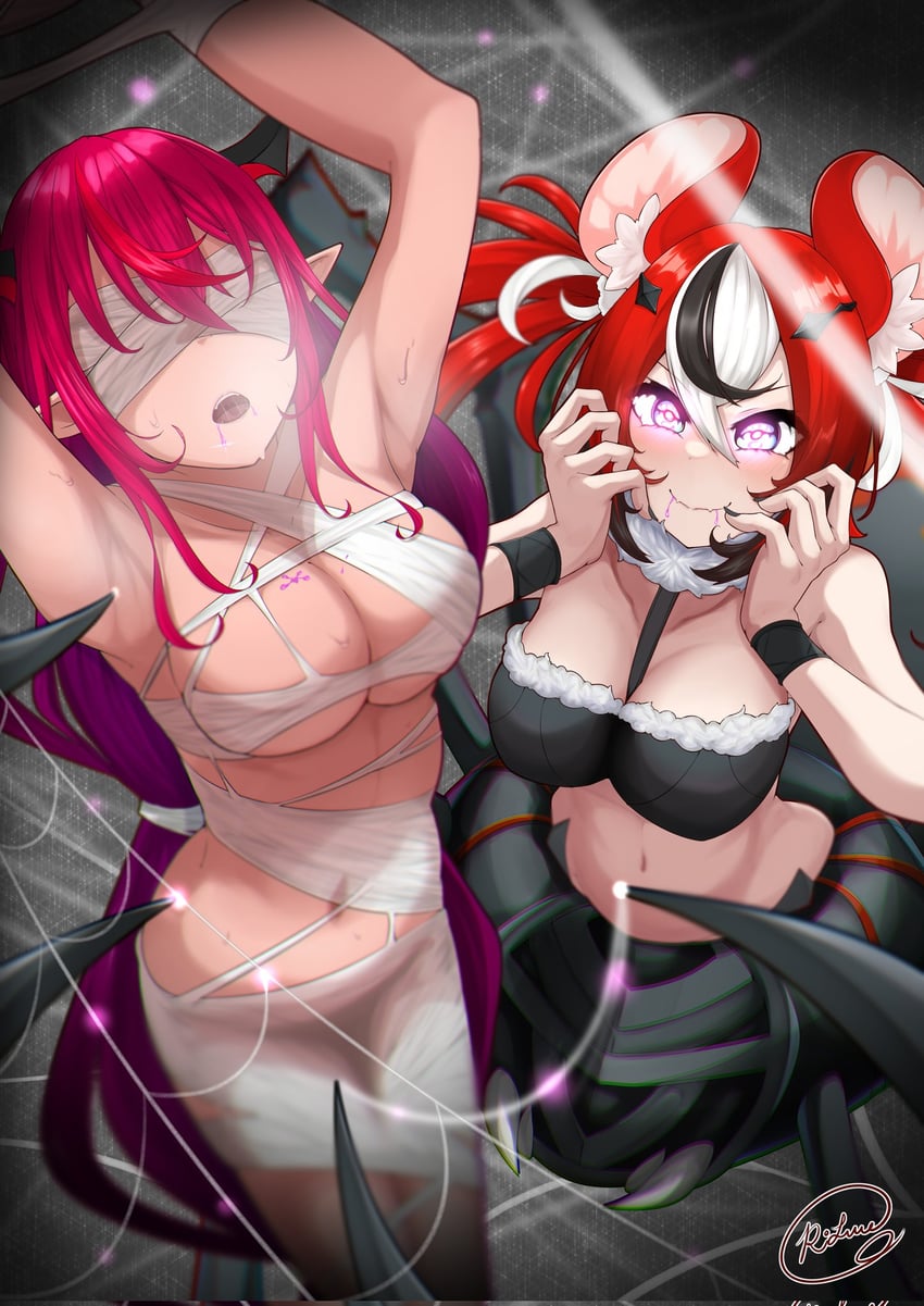 hakos baelz, irys, and spider baelz (hololive and 1 more) drawn by rlus