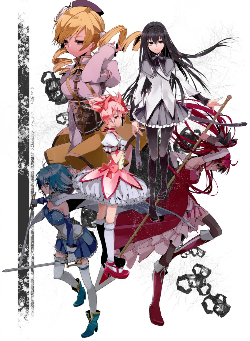 akemi homura, kaname madoka, miki sayaka, sakura kyoko, and tomoe mami (mahou shoujo madoka magica) drawn by manyako_(mohumohu)