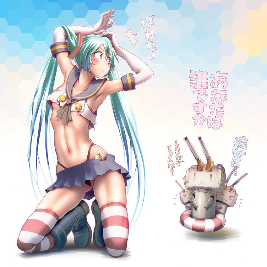 hatsune miku, shimakaze, and rensouhou-chan (kantai collection and 1 more) drawn by wokada