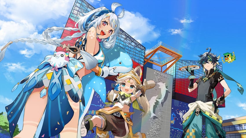 mualani, kinich, kachina, and ajaw (genshin impact) drawn by border0715