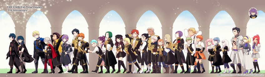 female byleth, edelgard von hresvelg, dimitri alexandre blaiddyd, hilda valentine goneril, male byleth, and 25 more (fire emblem and 1 more) drawn by sanami