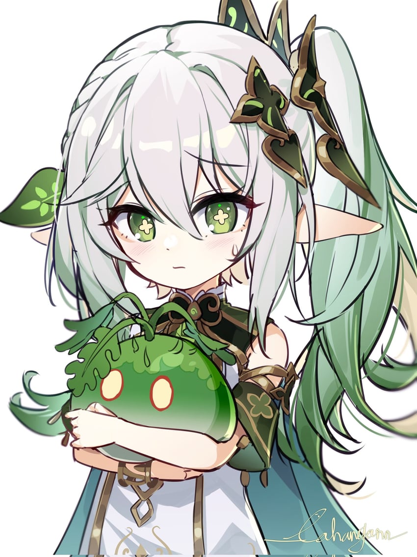 nahida, slime, and dendro slime (genshin impact) drawn by cahangonn
