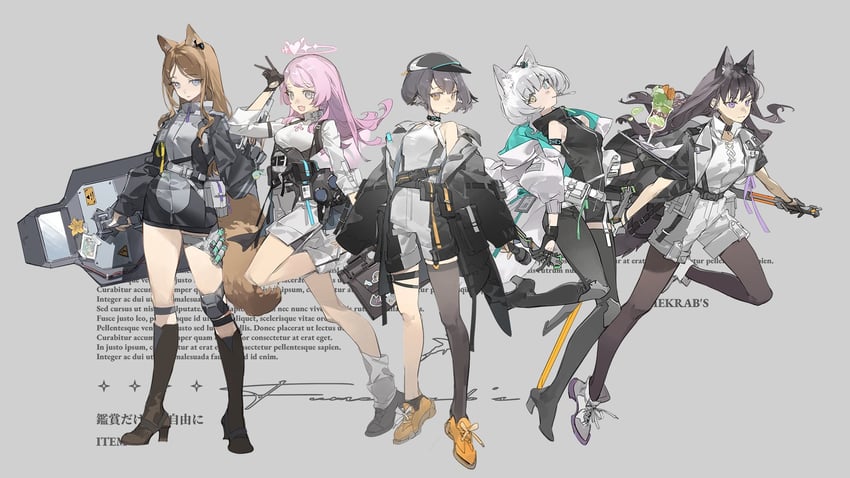 chihaya anon, nagasaki soyo, shiina taki, takamatsu tomori, and kaname raana (arknights and 2 more) drawn by krab_(fumekrab)