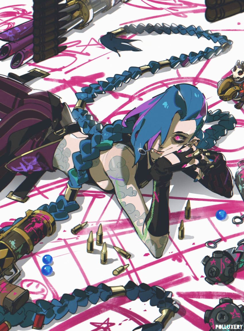 jinx and arcane jinx (league of legends and 1 more) drawn by polluxery