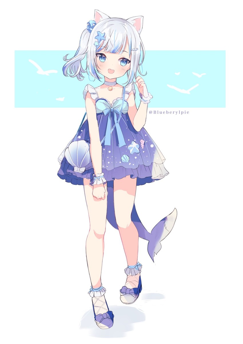 gawr gura (hololive and 1 more) drawn by beryl_(blueberylpie)